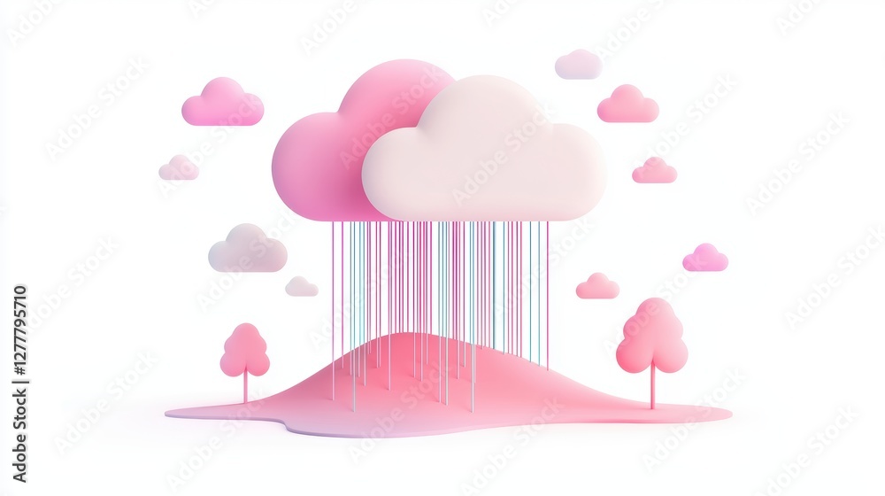 Poster a cloud icon with data streams flowing into it, symbolizing cloud based data storage and backup solu