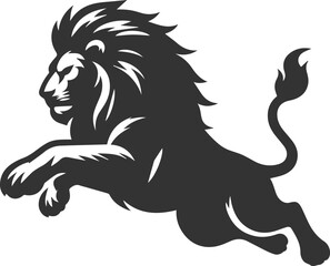 Silhouette of a lion mid pounce and ready to attack