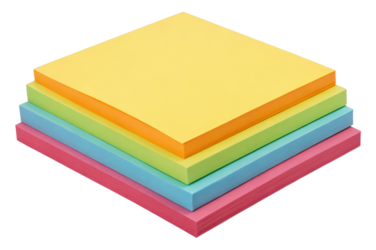 Stack of colorful sticky notes isolated with transparent background