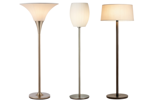 Three tall floor lamps isolated with transparent background