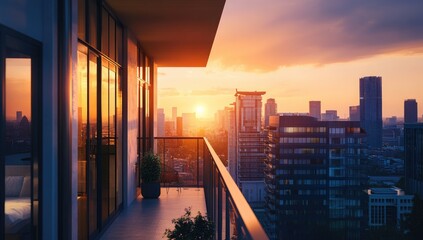 Rooftop balcony sunset city view