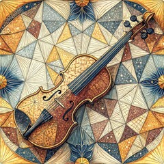 Intricate Violin Artwork Artistic Display Digital Illustration Colorful Background Aesthetic Perspective Musical Concept