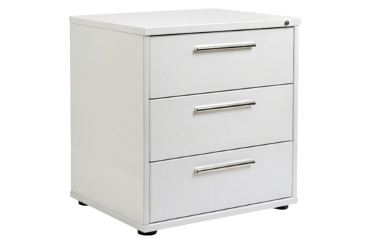 White three-drawer cabinet isolated with transparent background