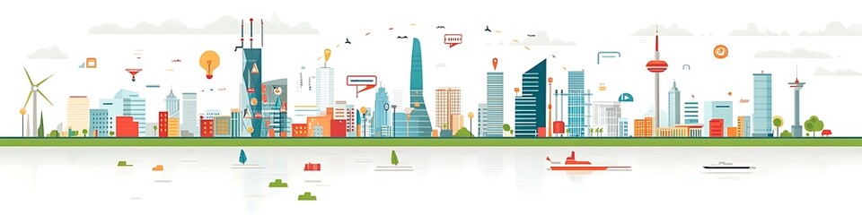 Fototapeta premium Modern City Skyline Featuring Innovative Architecture and Technology