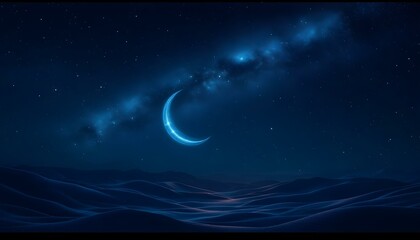 Fototapeta premium The crescent moon and a star are visible above a mosque, representing the essence of Ramadan in an Islamic context