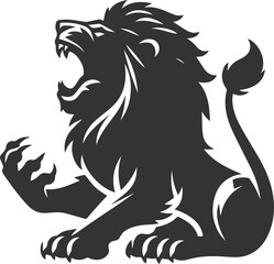 Silhouette of a lion roaring loudly with its claws extended