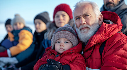 Shelter in the Storm - Families huddle together in an emergency shelter, finding comfort and strength in one anothers presence. Working for the benefit of people and society using
