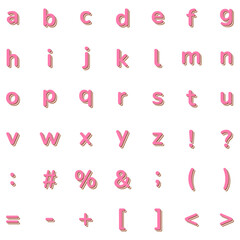 ピンクの立体アルファベット小文字と記号