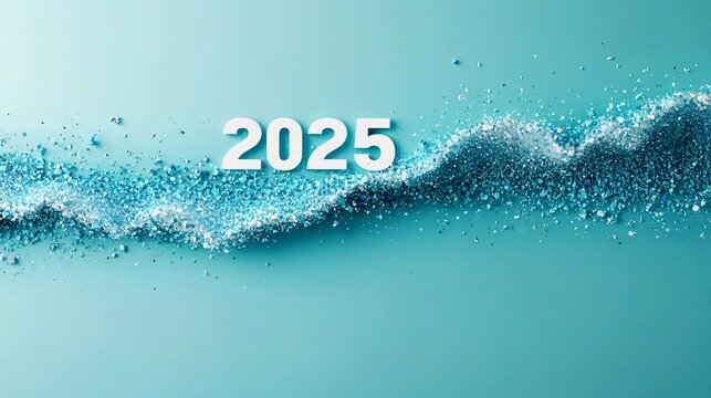 Futuristic 2025 loading progress bar graphic on turquoise for new year projects & presentations. Clean design with copy space. Ideal for digital and business use.