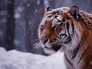 A Royal Bengal Tiger Looks Menacing in the Snow-Covered Forest. 