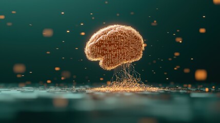 A glowing brain with binary code flowing around it, symbolizing the use of AI in threat detection and analysis.