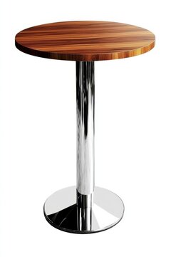 Stylish Bar Stool with Wooden Round Top and Chrome Base Isolated on White Background for Modern Interiors