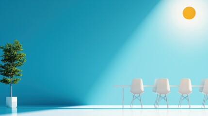 A team meeting in a bright, airy conference room, with team members of various ages and backgrounds engaged in a productive discussion.