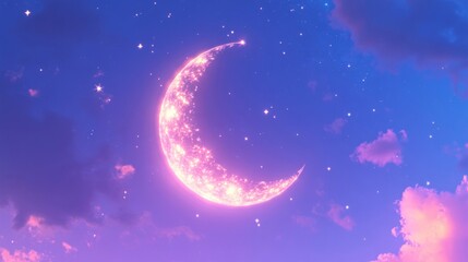 Fototapeta premium Sparkling Pink Crescent Moon in a Dreamy Night Sky