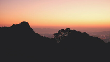 Landscape image of mountains view and colorful sky at dawn