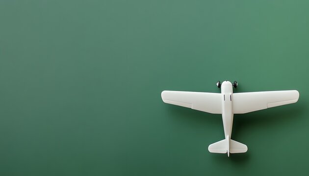 White toy airplane on a green background overhead view