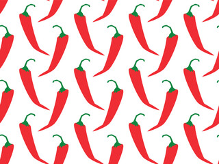Red hot peppers.  Vegetable garden. Chili, cayenne,  Tabasco sauce.  Food packaging, cooking, recipe ingredients. seamless vector pattern for design and decoration 