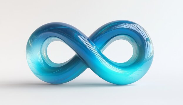 Blue infinity symbol, studio shot, white background, endless loop concept