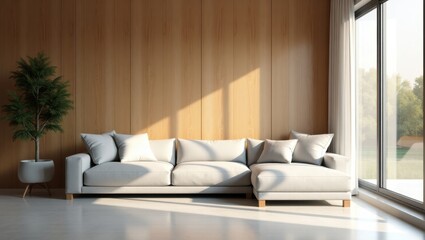 Modern Minimalist Living Room with Warm Neutral Decor and Natural Light
