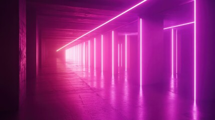 Concrete Tunnel with Pink Neon Light Installation