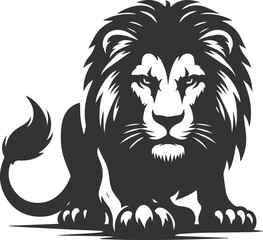 Silhouette of a lion staring menacingly with a low growling stance