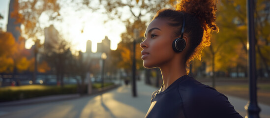 Focused Female Jogger Enjoying a Scenic Park Workout