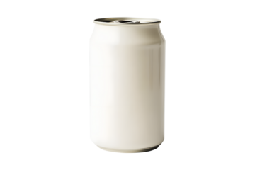Aluminum milky white soda can isolated on cut out PNG or transparent background. Realistic bottle drink template pattern. Composition suitable for advertising and brand purposes.