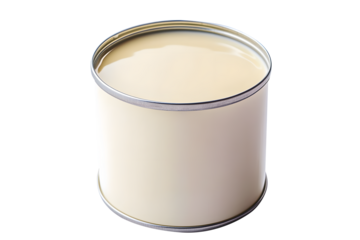 Aluminum can containing condensed white milk elegantly designed isolated on cut out PNG or transparent background. Emphasizing simplicity and premium quality. Perfect for advertising concepts