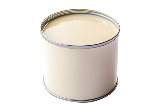 Aluminum can containing condensed white milk elegantly designed isolated on cut out PNG or transparent background. Emphasizing simplicity and premium quality. Perfect for advertising concepts