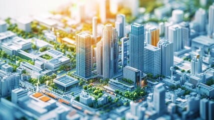 Aerial View of a Modern Urban Landscape with Skyscrapers and Green Spaces in a Vibrant City
