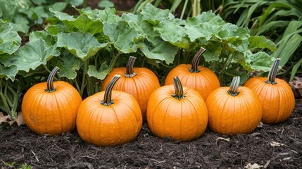 A pumpkin patch full of bright orange pumpkins.