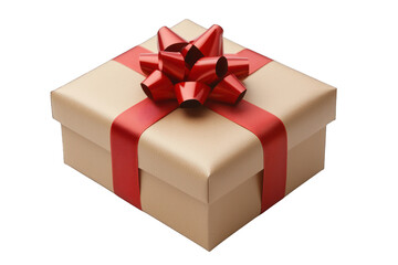 Obraz premium A beautifully wrapped gift box adorned with a red ribbon and bow, perfect for celebrations.