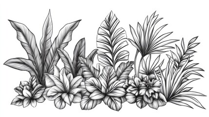 Botanical Illustration of Tropical Plants