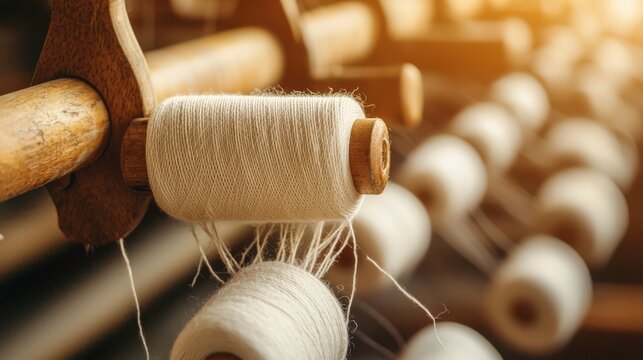Closeup of spool of thread or yarn in textile manufacturing or handmade crafting