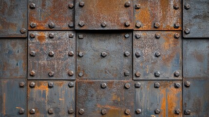 Fototapeta premium Detailed Rusty Metal Surface with Bolts and Welded Plates in Industrial Setting
