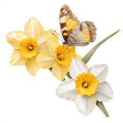 Fototapeta premium Delicate butterfly landing on vibrant daffodils, showcasing nature beauty