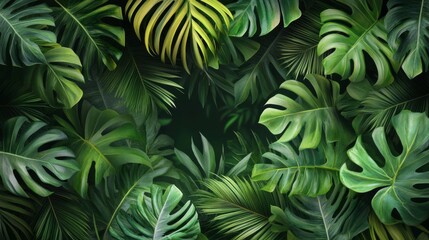 Lush Green Tropical Leaves Background