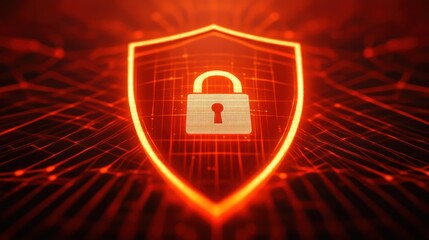 Glowing Shield with Padlock Symbolizing Protection Against Digital Threats