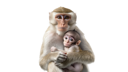 Mother monkey holds baby in tender embrace