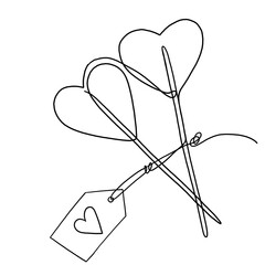 two hearts candy with label, black and white sketch, line illustration