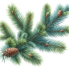 Obraz premium A watercolor drawing of an evergreen fir tree branch isolated on a white background
