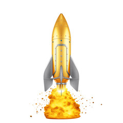 Golden Rocket boost with smoke and fire PNG image with transparent background.