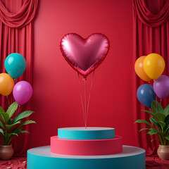 Podium for product placement with valentines day and mother day decoration 3d render Generated by Ai.