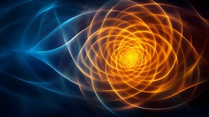 Fototapeta premium A vibrant swirl of orange and blue light creates an abstract, dynamic pattern, evoking energy and movement in a visually captivating design.