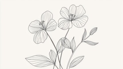 Elegant Line Art of Delicate Flowers on Soft Background
