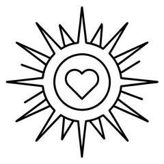 Sunburst with Heart-Centered Line Art