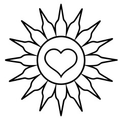 Sunburst with Heart-Centered Line Art