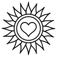 Sunburst with Heart-Centered Line Art