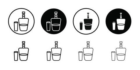 Tequila bottle and glass icon Vector flat thin line illustration