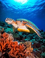 Fototapeta premium Sea turtle in coral reef